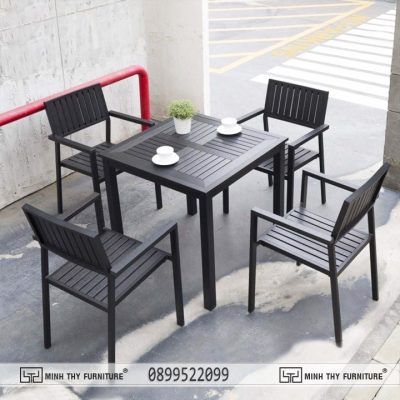 Bàn ghế nhựa giả gỗ ngoài trời