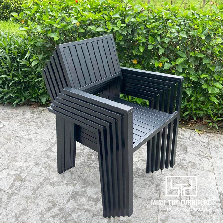 Bàn ghế nhựa giả gỗ ngoài trời độ bền cao sử dụng cho quán cafe