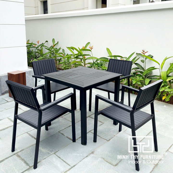 Bàn ghế nhựa giả gỗ ngoài trời